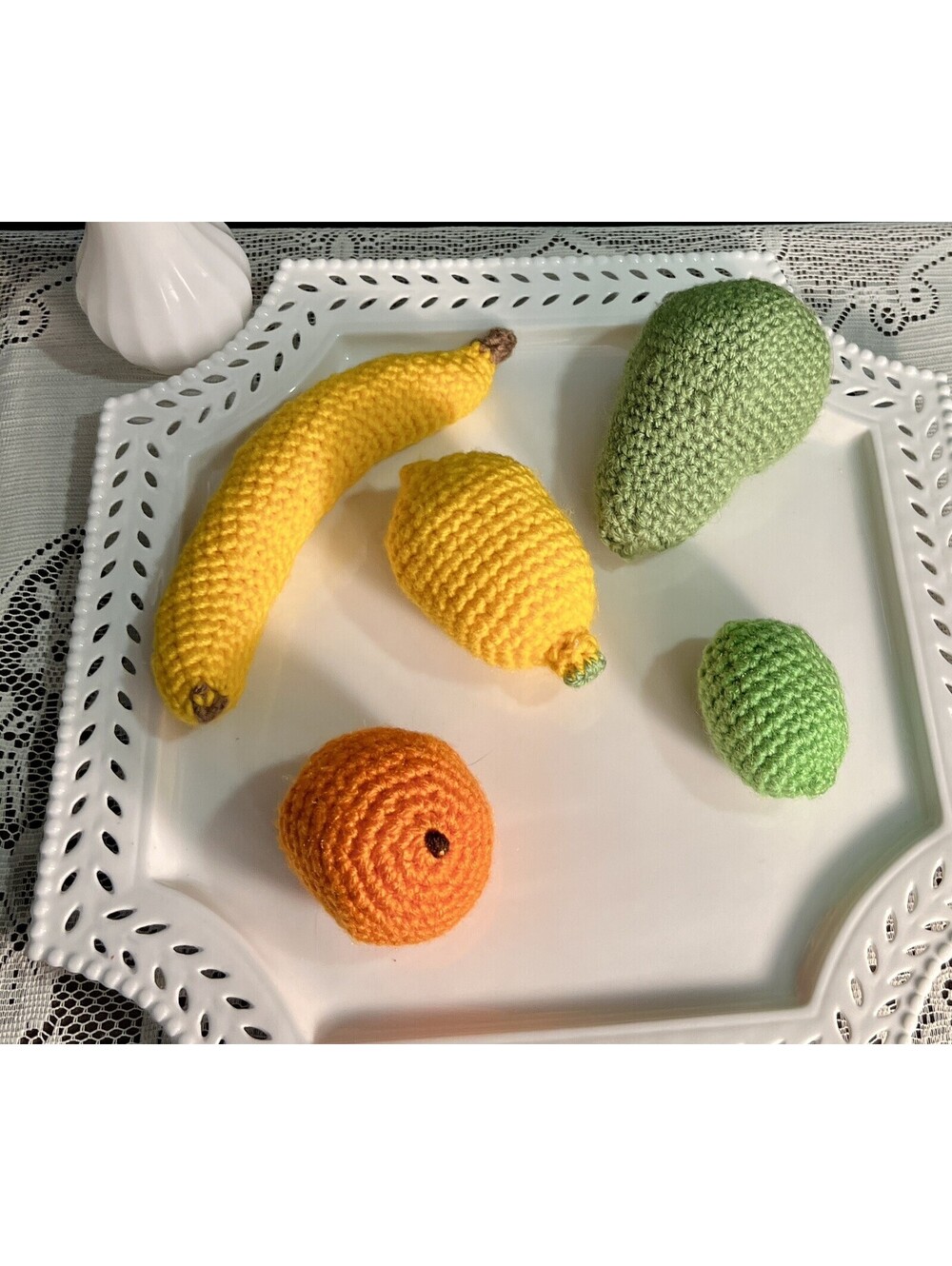 Handmade Crochet Fruit 5 Piece; 🍋 🍋🟩 🍌 🍐 🍊 Play Food Or Decor